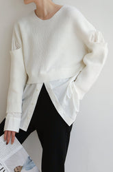Addison Layered Wool Blend And Cotton Top - White